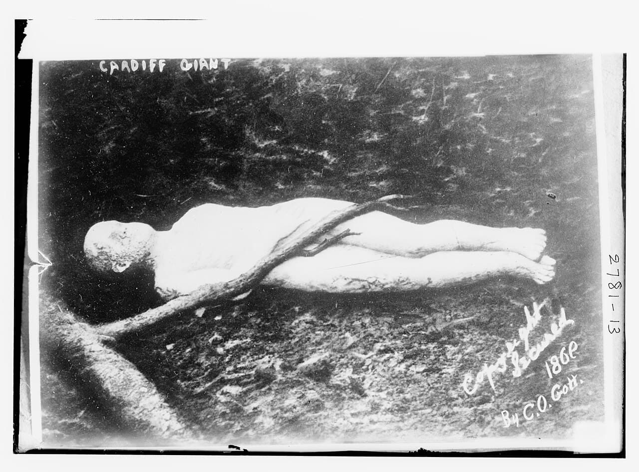 The Cardiff Giant figure photographed in the nineteenth century