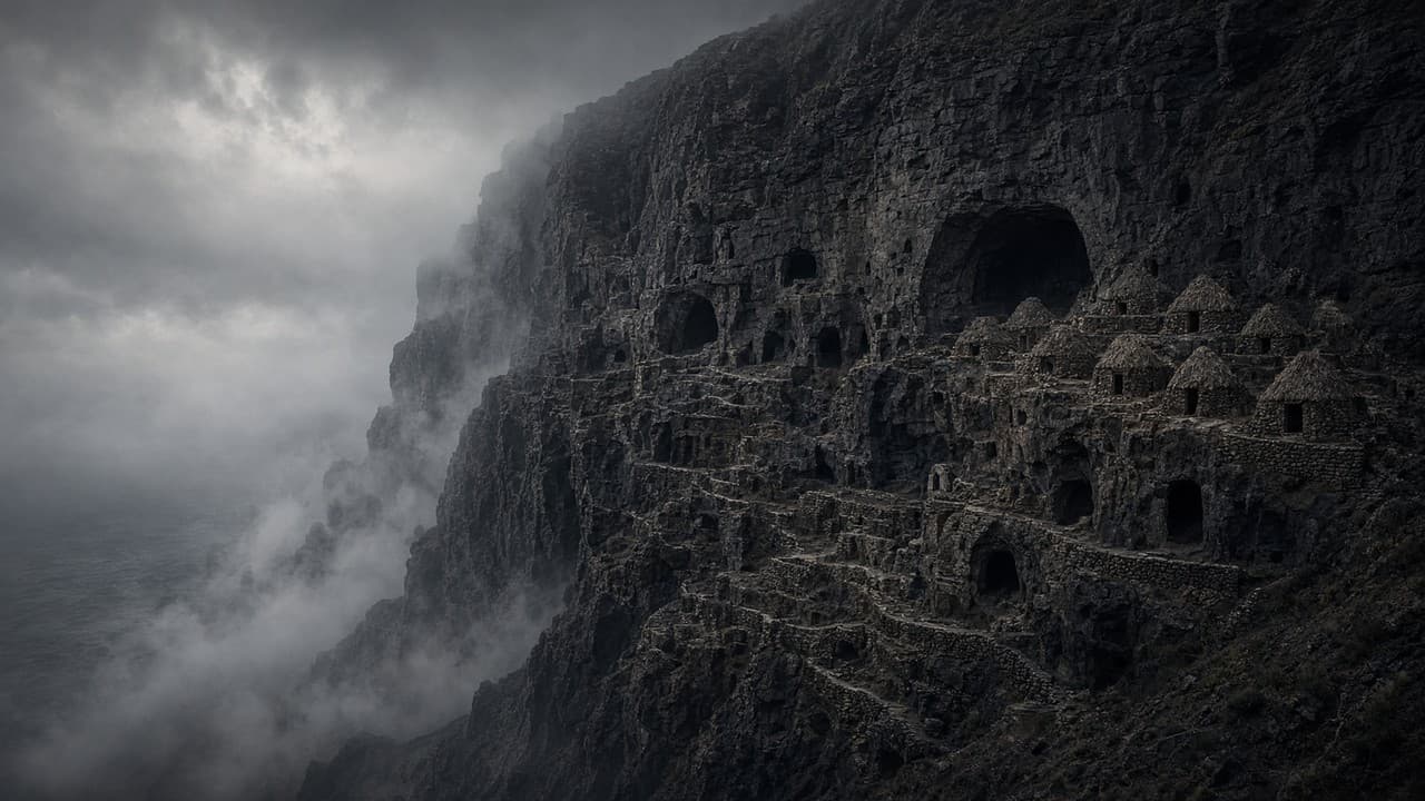 Cave dwellings in Canary Island tuff, empty of giants